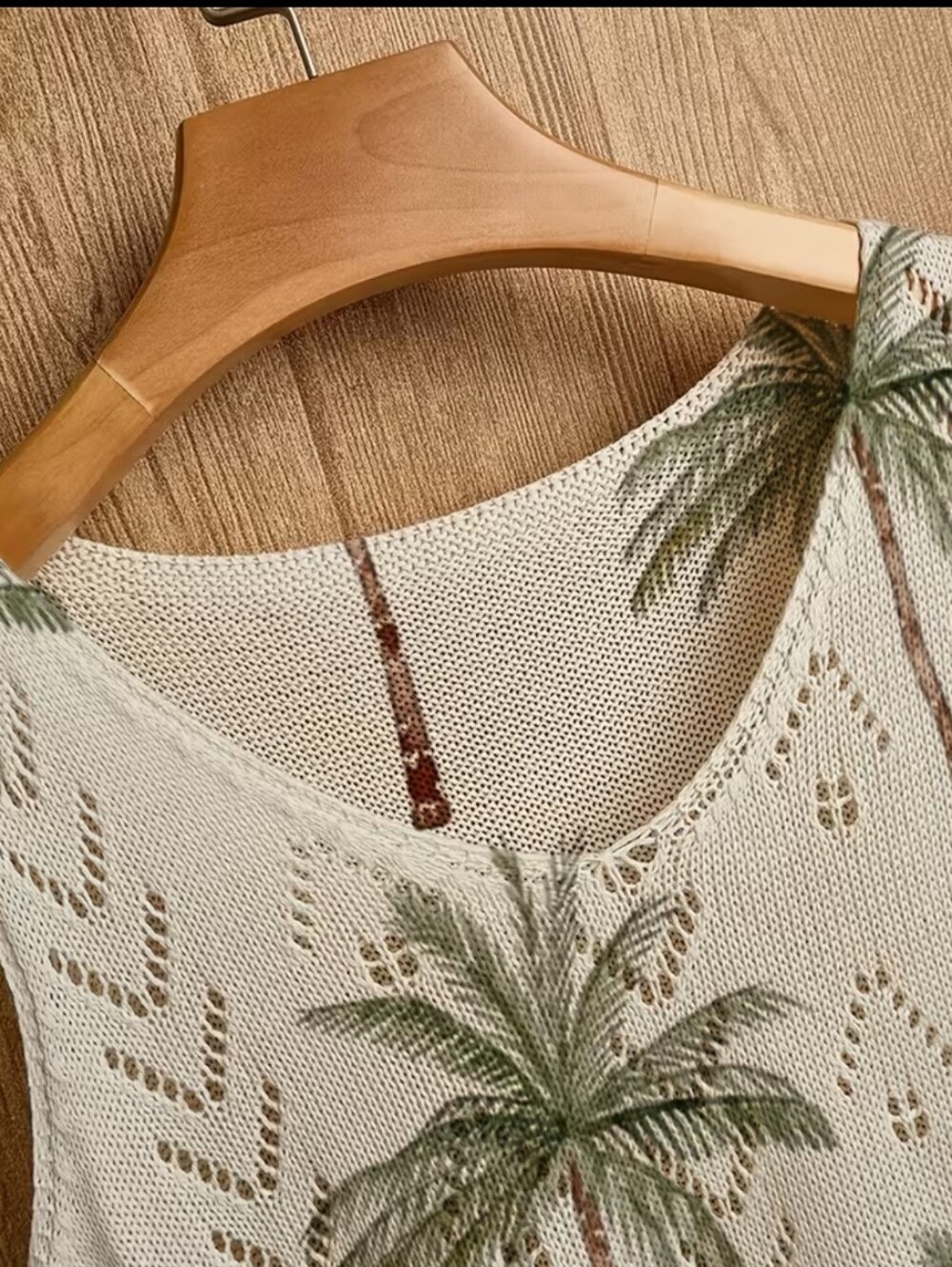 Love This Light Weight Palm-Print Knit Tank Top - Mixed Green on Cream - Picture 3 of 5